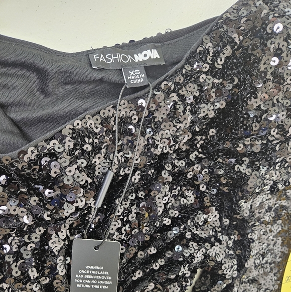 Fashion Nova Black Sequin One-Shoulder Mini Dress XS - Picture 2 of 10